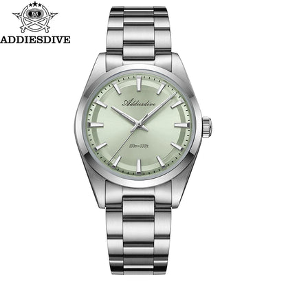 Relógio de homem ADDIESDIVE em aço, estilo de luxo, equipado com vidro abaulado, movimento de quartzo e revestimento luminescente azul BGW9; resistente à água até 100 ATM, indicação analógica – Modelo AD2066