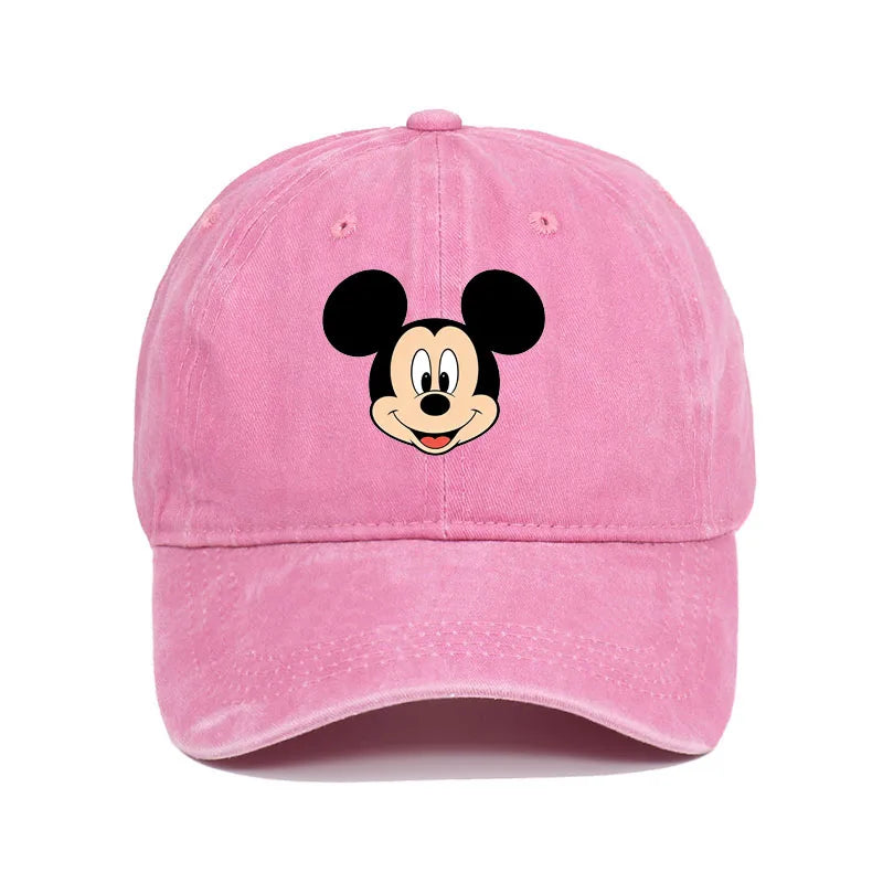 Retro Washed Mickey Mouse Print Baseball Cap Men Women Vintage Kpop Snapback Cap Adjustable Breathable Trucker Hat Sunscreen Hat