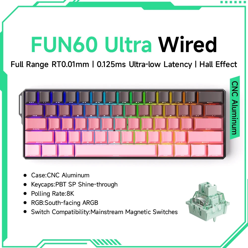 Tastiera meccanica Akko MonsGeek FUN60 con switch magnetici, tastiera gaming 60%, Rapid Trigger 0.01mm, 8K, ARGB, HE/TMR, tastiera personalizzabile