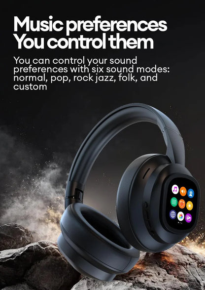 Auriculares inalámbricos Bluetooth con pantalla táctil LCD AI – Headset gaming con cancelación de ruido ANC, graves profundos y micrófono HD
