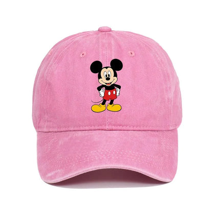Retro Washed Mickey Mouse Print Baseball Cap Men Women Vintage Kpop Snapback Cap Adjustable Breathable Trucker Hat Sunscreen Hat