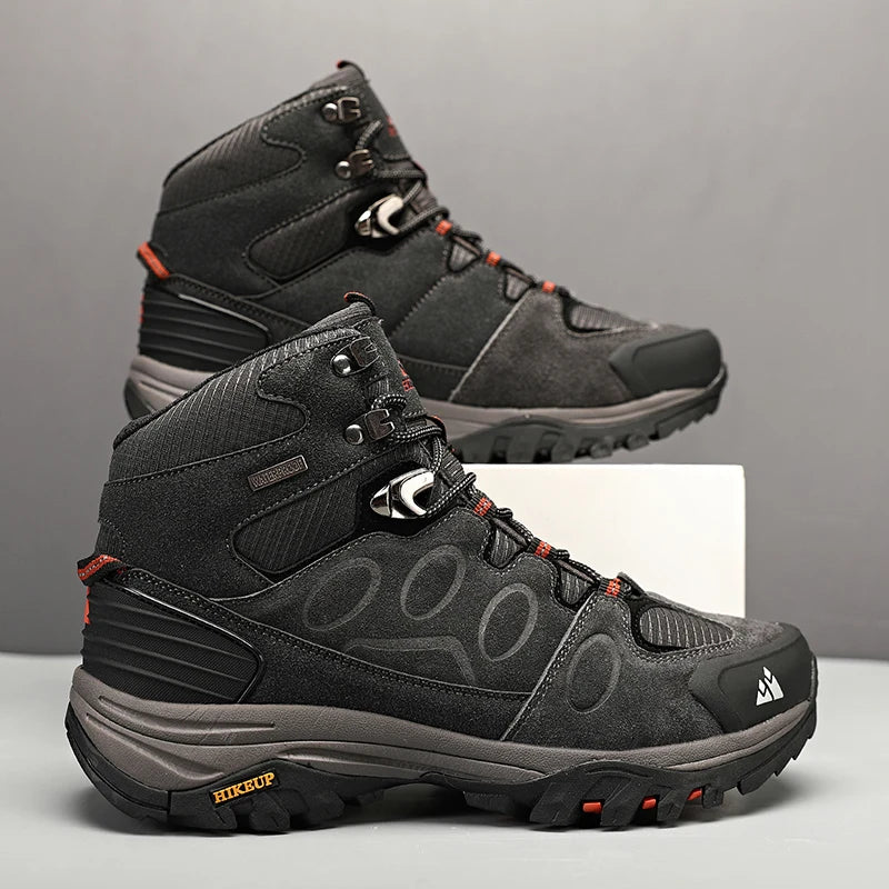 HIKEUP Botas de senderismo altas para hombre, calzado de invierno para exteriores con cordones, antideslizantes, deportivas y casuales, botas de trekking de ante cálidas para hombre