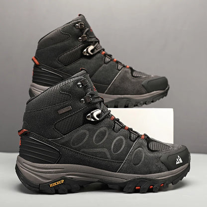 Botas de caminhada de cano alto HIKEUP para homem, calçado de inverno para exterior, com atacadores, antiderrapantes, desportivas casuais para trekking, impermeáveis, em camurça