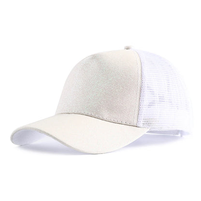 Letnia czapka z daszkiem z brokatem, z wysokim karkiem, damska czapka typu snapback, czapki typu trucker z siateczką w kolorach czarnym, białym i różowym dla kobiet Gorra