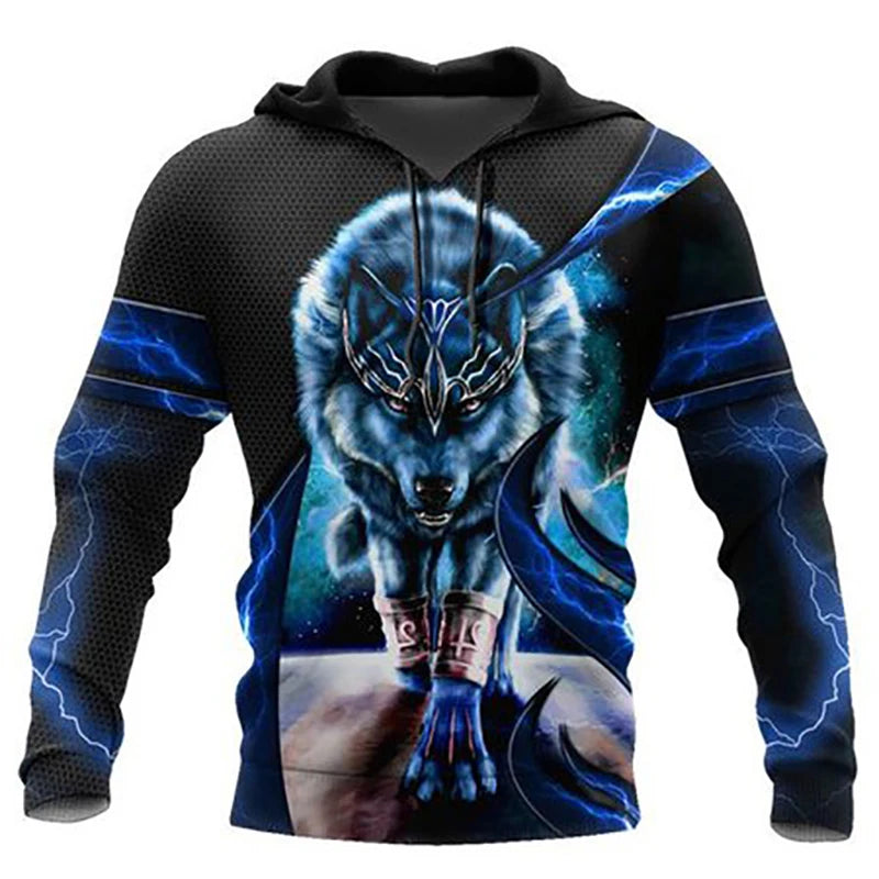 Módne jarné a jesenné mikiny s kapucňou pre mužov s motívom vlka, 3D potlač po celej ploche, unisex pulóver, ležérna bunda, streetwearový kabát, veľkosť 4XL