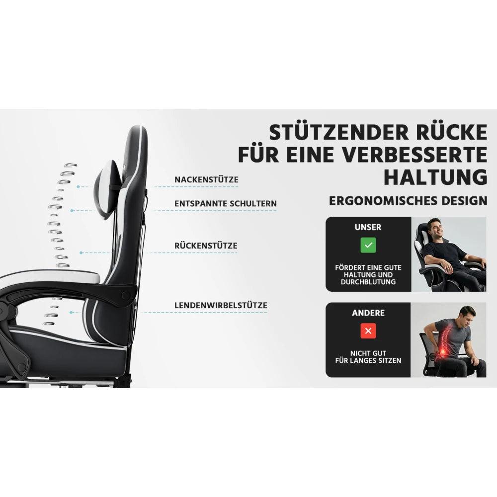 Ergonomic Computer Gaming Chair with Waist Support, Breathable PU Leather Office Chair, Seat Height and Backrest Adjustable