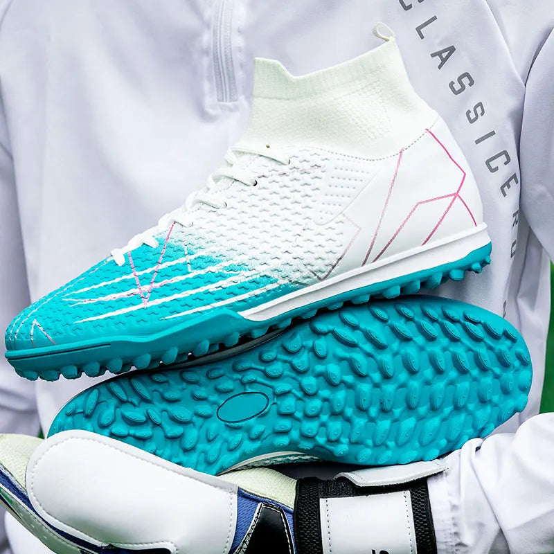 Nouvelles chaussures de Football professionnelles haut en cuir d'herbe artificielle jeunes étudiants chaussures de Football d'entraînement pour hommes et femmes sport