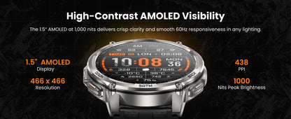 KOSPET TANK T4C Men's Outdoor Watch Rugged GPS  50M Waterproof Military Spec with Integrated Flashlight and Activity Tracking