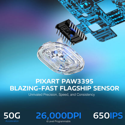 ATTACK SHARK X3 brezžična igralna miška, senzor PixArt PAW3395, 26K DPI, ultralahka 49g, tri-način 2.4G/Bluetooth/žično, za PC/MAC