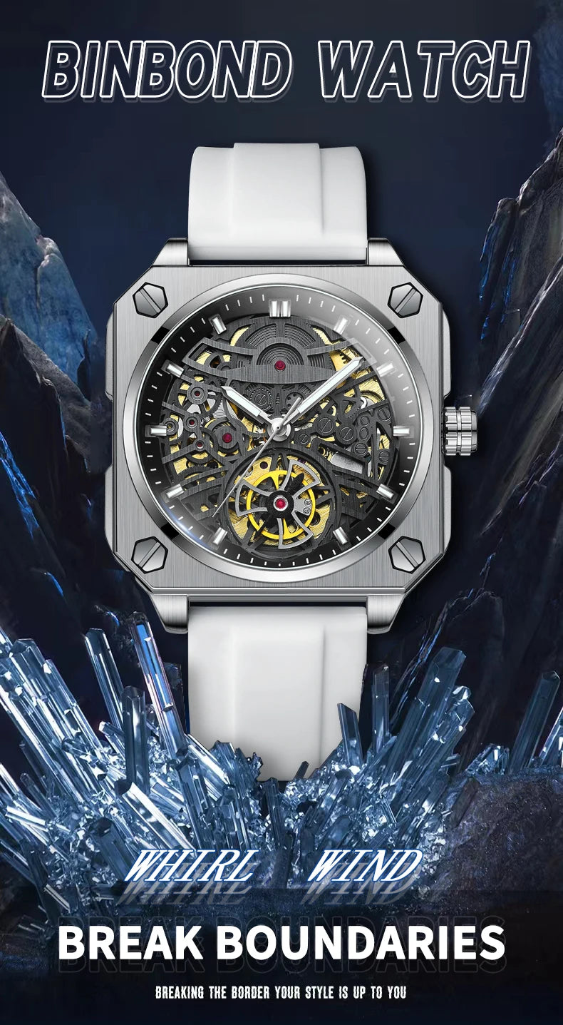 BINBOND mechanical wristwatches for men luxury luminous waterproof automatic accurate tourbillon men's watch skeleton reloj