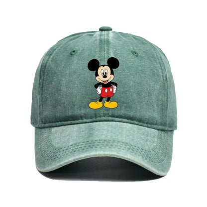 Retro Washed Mickey Mouse Print Baseball Cap Men Women Vintage Kpop Snapback Cap Adjustable Breathable Trucker Hat Sunscreen Hat
