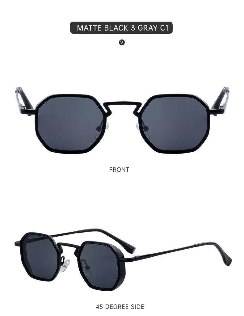 Small Frame Hexason Steampunk Sunglasses Men 2025 Luxury Brand Vintage Punk Eyewear Classic Polygon Metal Sun Glasses Male UV400