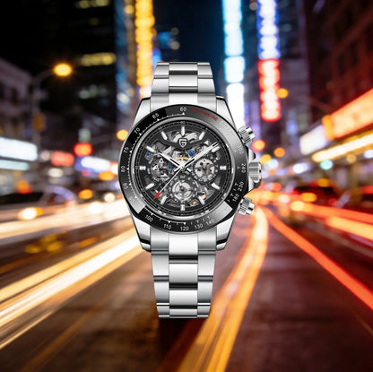 PAGANI DESIGN Personalized Men Automatic Mechanical Watch Colorful Gemstone Bezel Small Three-Pin Tachymeter Design Chronograph