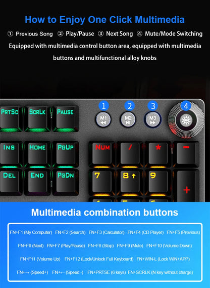 Tastiera meccanica AULA F2088 cablata da gaming con manopola multifunzione, 104 tasti, retroilluminazione Magic e programmazione macro Compu