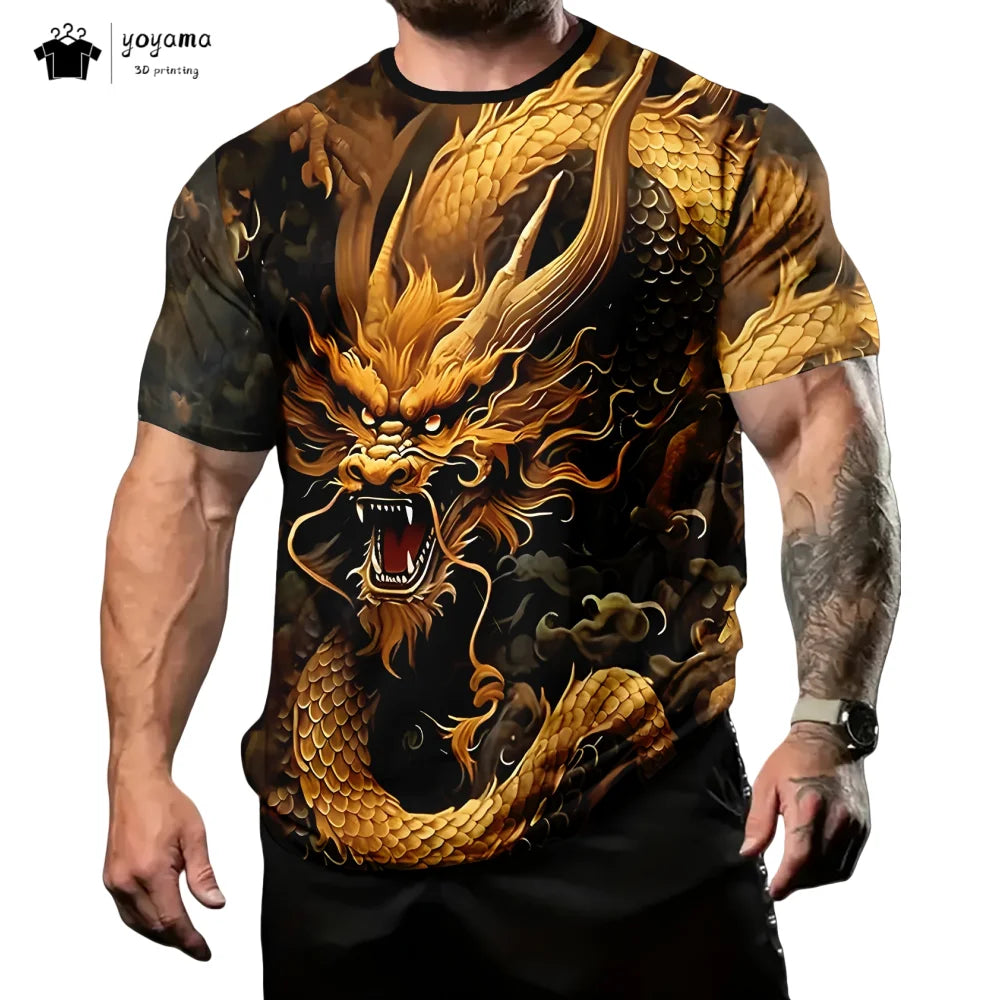 Men's t-shirts Dragon Pattern Short Sleeve Tee Fashion Street O-Neck Top Trend Animal 3D Printing Loose Versatile Men's Clothing