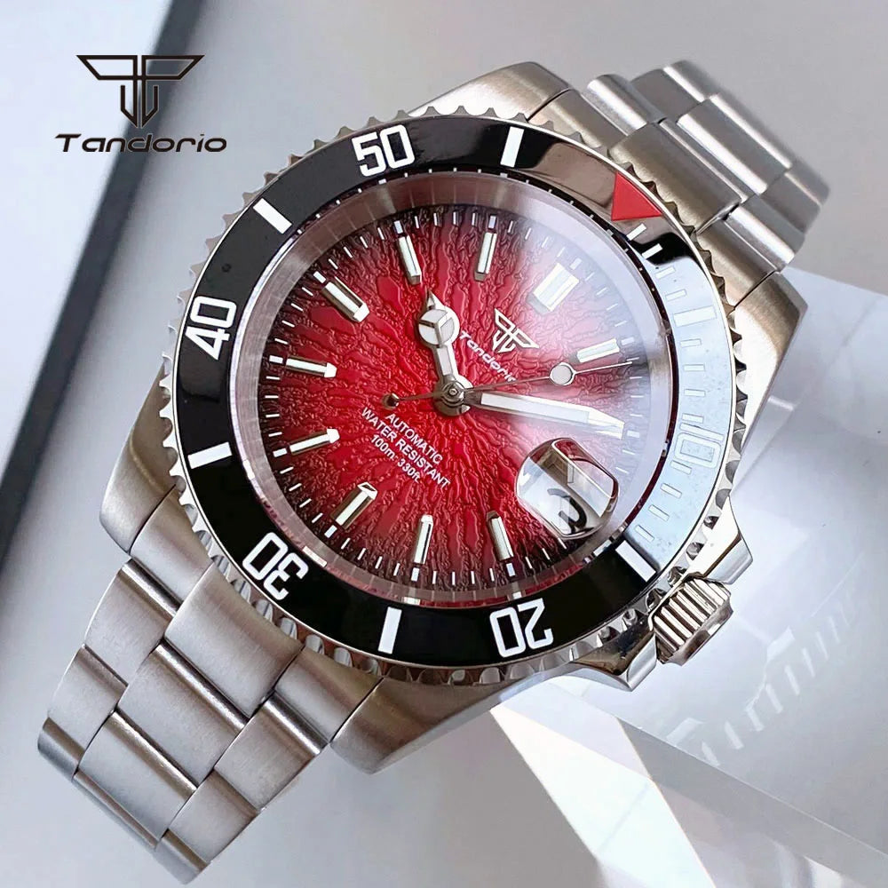 Tandorio Fashion 40mm Sapphire Automatic Japan NH35 Men Watch Texture Dial Miyota 8215 Mechanical Wristwatch Date Glide Clasp