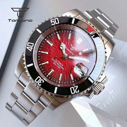 Tandorio Fashion 40mm Sapphire Automatic Japan NH35 Men Watch Texture Dial Miyota 8215 Mechanical Wristwatch Date Glide Clasp