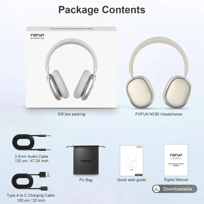 Hybrid Active Noise Cancelling Headphones, Wireless Headphones Bluetooth 6.0 with Transparent Mode, Hi-Res Audio,Deep Bass,Metal