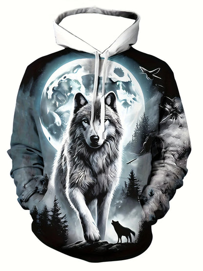 Állat (farkas) grafikás férfi divat 3D-nyomtatott outdoor kapucnis pulóver utcai divat kapucnis pulóverek kapucnis elülső zsebes designer kapucnis pulóver