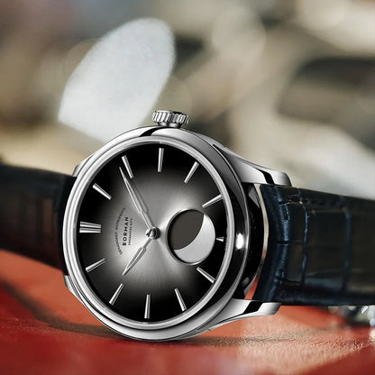 Borman Mens Automatic Watches Luxury Moon Phase Male Watch Mechanical Wristwatch Fashion 50M Waterproof Sapphire Leather Strap