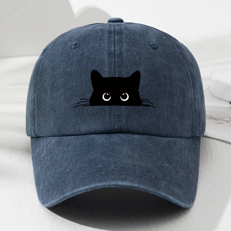 Black cat printed baseball cap retro men's and women's fashionable outdoor hat with adjustable eaves suitable for sports fishing