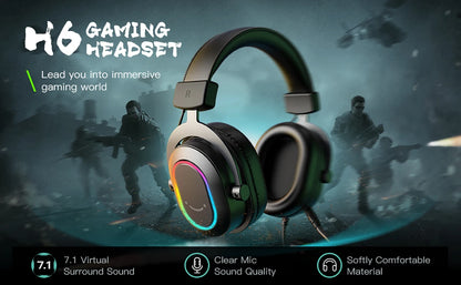 Cuffie gaming RGB dinamiche Fifine con microfono, over-ear, audio surround 7.1, PC PS4 PS5, 3 opzioni EQ Game Movie Music - H6
