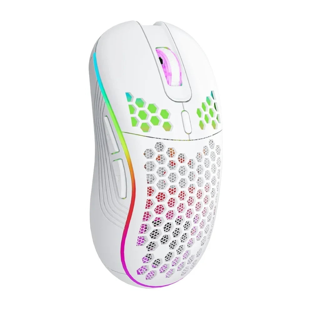Wireless Gaming Mouse Honeycomb 2.4G USB Cordless Mouse RGB Rechargeable PC Game Mice With LED Lights, Drag-Free Paracord, Ergon