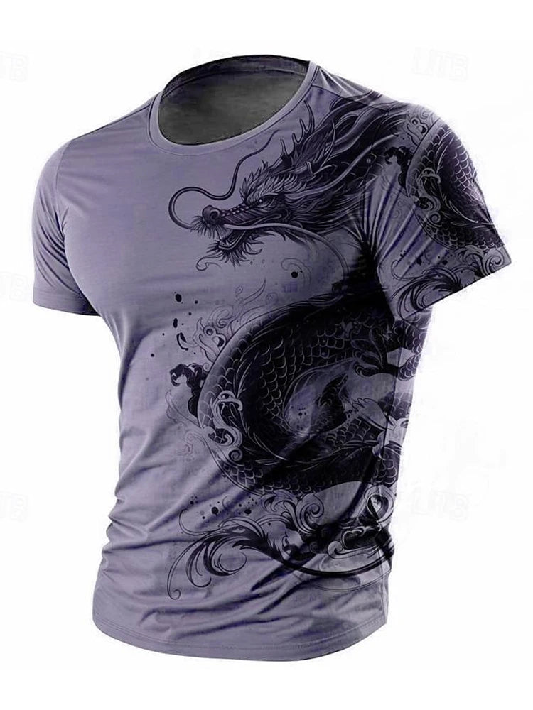 Camiseta de hombre con estampado de dragón 3D, informal de verano para diario, camiseta urbana de hombre para deportes al aire libre, manga corta, moda urbana