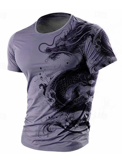Camiseta de hombre con estampado de dragón 3D, informal de verano para diario, camiseta urbana de hombre para deportes al aire libre, manga corta, moda urbana