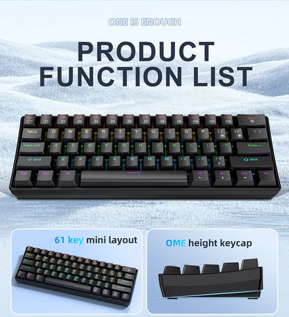 Tastiera meccanica da gaming cablata mini APAYADO K61 60% Phantom RGB, 61 tasti, switch Red/Blue, ergonomica, portatile per PC/laptop