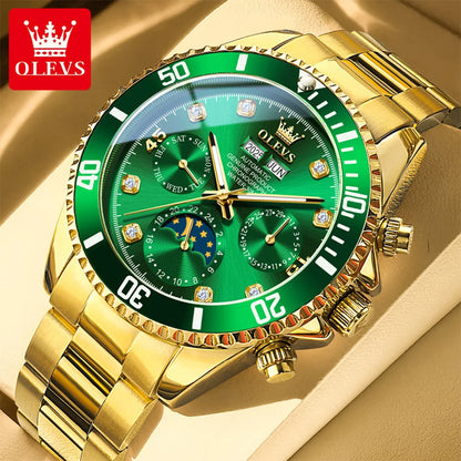 OLEVS 6729 Original Men's Watches Stainless Steel Waterproof Luminous Date Week Moon Phase Automatic Mechanical Watches for Man