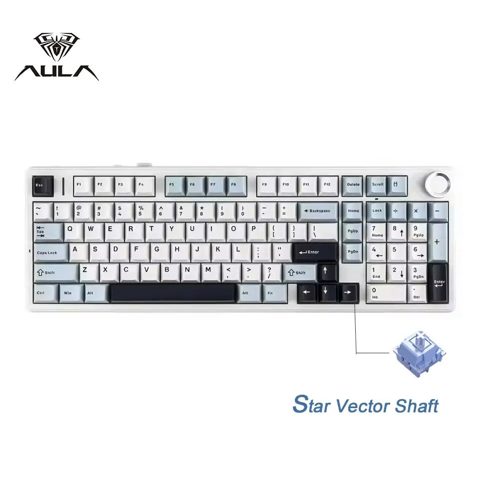 Teclado mecánico gaming AULA F99 Pro E-sports de tres modos, RGB, hot-swappable, 96%, PBT, inalámbrico personalizado con perilla multimedia