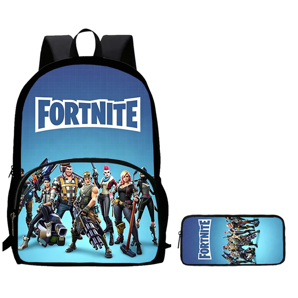 2Pcs Kids School Bag Set FORTNITE Cartoon, Lightweight & Durable Backpack and Pencil Bag with Front Pocket, Boys & Girls 5-10