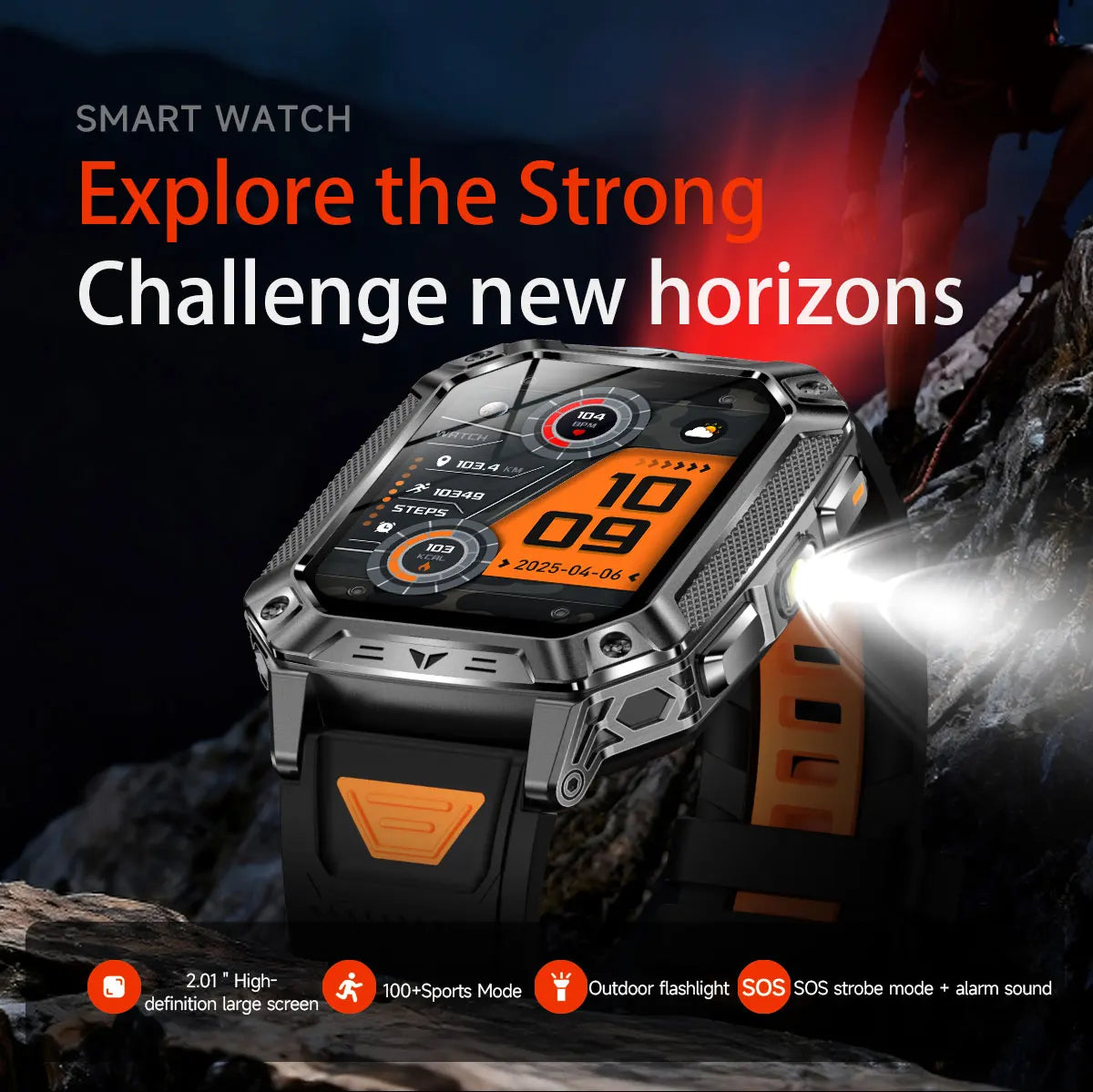 2026 TANK New 1400mAh Military GPS Smart Watch Men 2.01" AMOLED Screen 10ATM Waterproof Clock SOS Call Flashlight Smartwatch iOS
