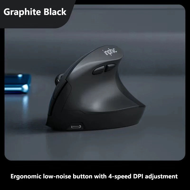 Inphic X9 PRO Vertical Wireless Mouse, Ergonomic Silent Bluetooth & 2.4G Rechargeable Mouse with Type-C Fast Charging, 12800 DPI for Laptop, PC & Gaming
