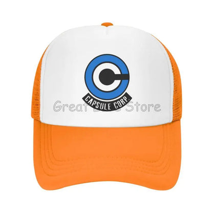 Capsule Corp Mesh Baseball Caps Unisex Hip-Hop Trucker Hat Anime DBZ Dad Hat Adjustable Racing Cap Summer Trucker Snapback Hats