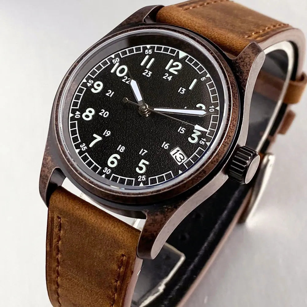 PVD Bronze Case TANDORIO 36mm Military Field Watch Men Japanese NH35A Automatic Movement Sapphire 200M Waterproof Pilot Watches