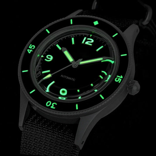 50-Fathoms Retro Black 40mm Double Domed Sapphire Automatic Miyota 8215 Movement Men Watch 20ATM Green Luminous Ceramic Bezel