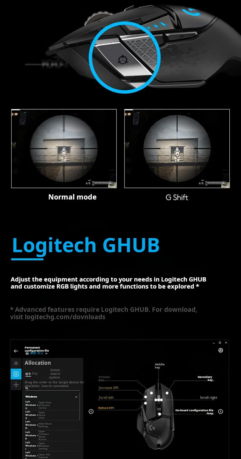 Logitech G502 HERO High Performance Wired Gaming Mouse HERO 25K Sensor 25,600 DPI RGB Adjustable Weights 11 Buttons PC/Mac Mouse