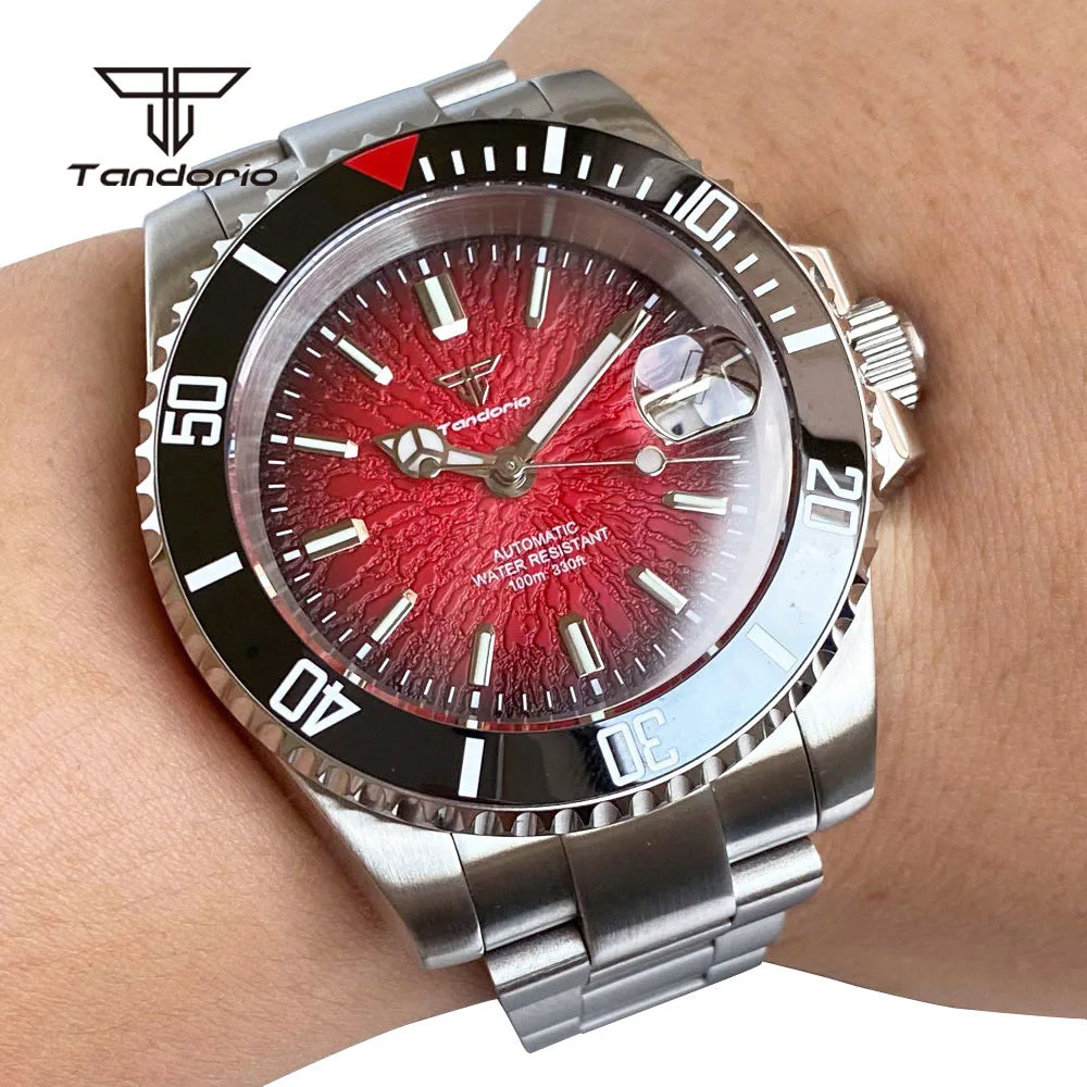 Tandorio Fashion 40mm Sapphire Automatic Japan NH35 Men Watch Texture Dial Miyota 8215 Mechanical Wristwatch Date Glide Clasp