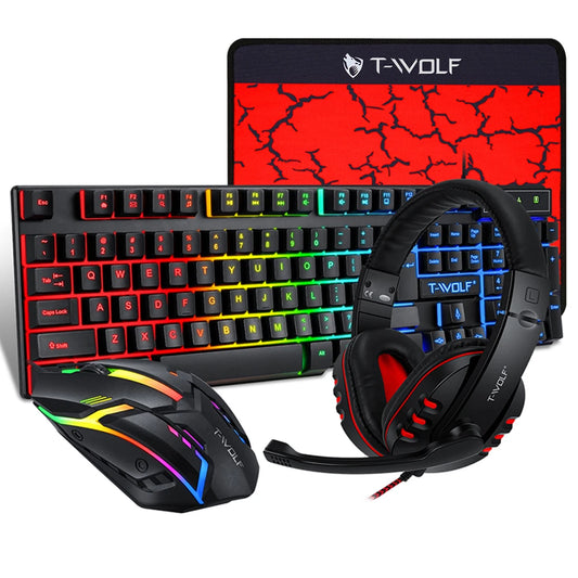 Combo gaming de teclado y ratón de 4 piezas, teclado ergonómico de 104 teclas, ratón con luz de respiración de 4 colores, auriculares y alfombrilla antideslizante para ratón