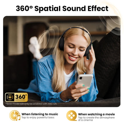 HAYLOU S30 Wireless Bluetooth 5.4 Headphones – 43dB Adaptive Noise Cancelling ANC Headset, 40mm Drivers, 80H Playtime, Hi-Res Audio Over-Ear Headphones
