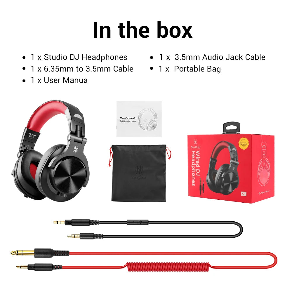 Auriculares de estudio DJ OneOdio con cable y micrófono – Drivers de 40mm, headset para mezcla y monitorización, gaming y grabación