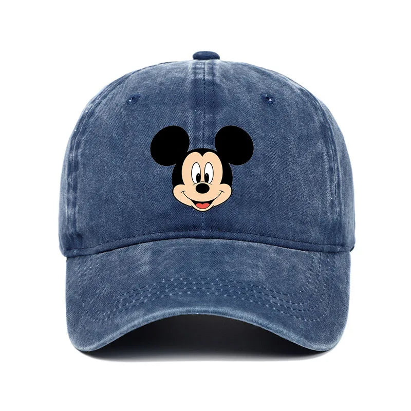 Retro Washed Mickey Mouse Print Baseball Cap Men Women Vintage Kpop Snapback Cap Adjustable Breathable Trucker Hat Sunscreen Hat