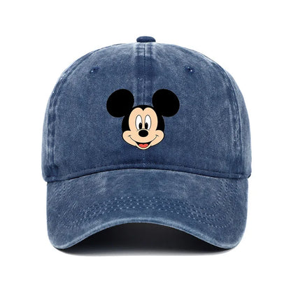 Retro Washed Mickey Mouse Print Baseball Cap Men Women Vintage Kpop Snapback Cap Adjustable Breathable Trucker Hat Sunscreen Hat