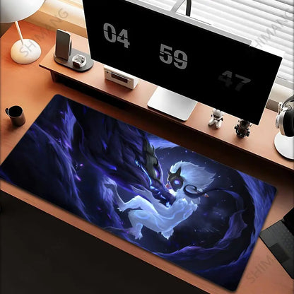 Tapis de souris League of Legends Kindred - Grand tapis de souris gaming - Tapis de bureau pour ordinateur avec motif anime de fille - Accessoires pour ordinateur portable - Tapis de clavier XXL pour gamers