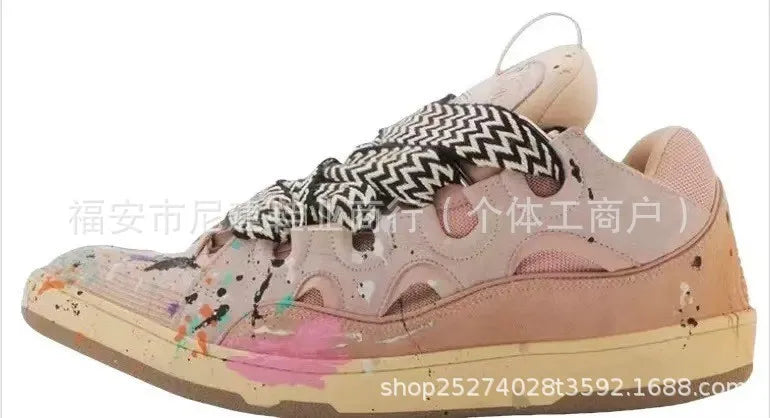 Zapatillas tipo skate de tacón alto cómodas, con suela gruesa, estilo casual deportivo dad shoes, estilo bolso, vietnamita y camboyano, nuevo diseño con nudo, sin cordones