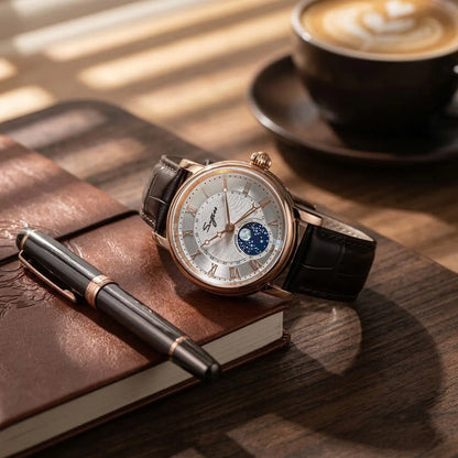 Sugess Watches for Men Automatic Mechanical Watch Moonphase Tianjin ST2108 Waterproof Date Hands Sapphire Crystal Rome Wave Dial
