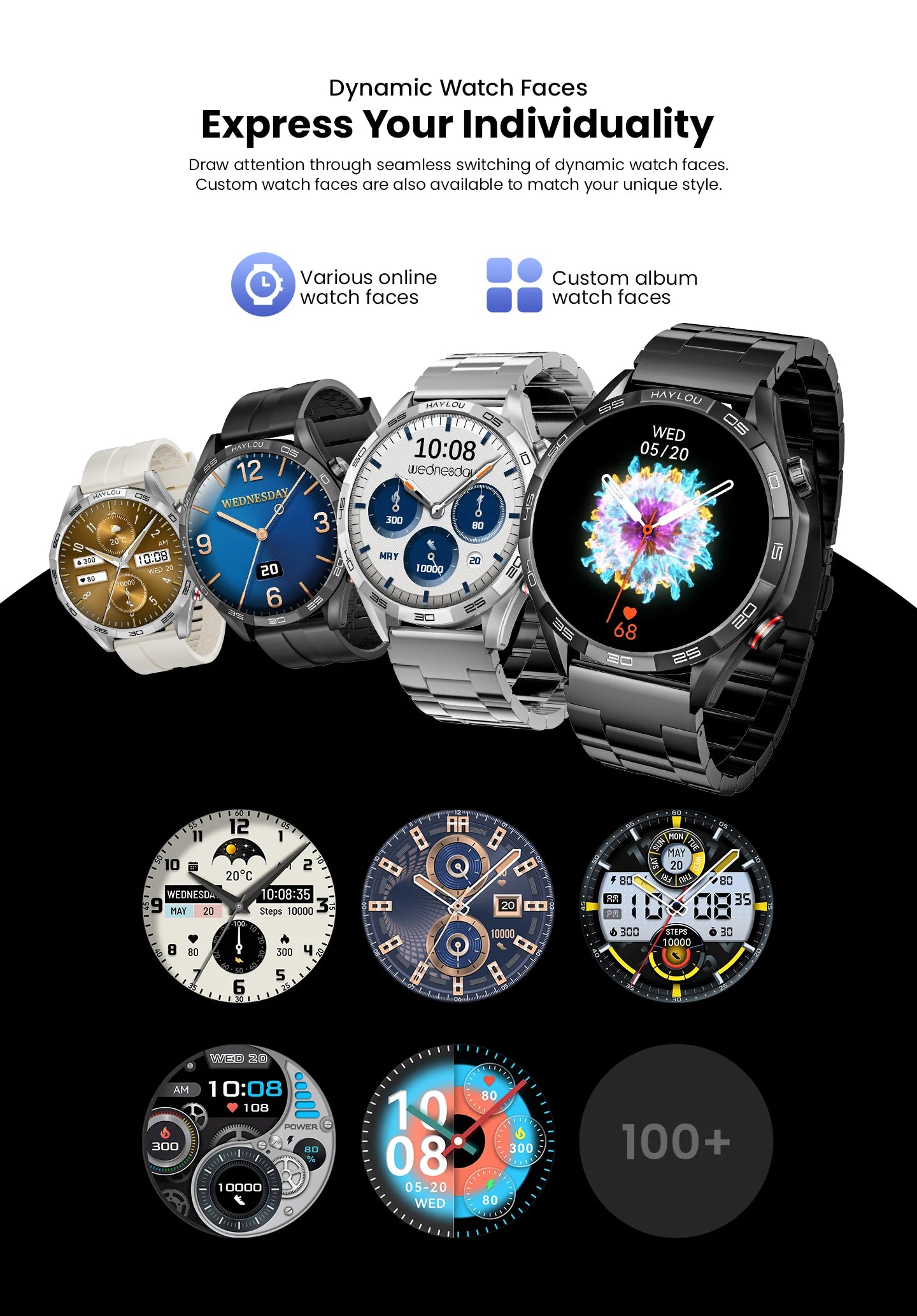 HAYLOU Solar 5 Smart Watch 1.58'' AMOLED Display Smart Watch Voice Calling 24H Health Monitoring 100+ Sport Modes Smartwatch