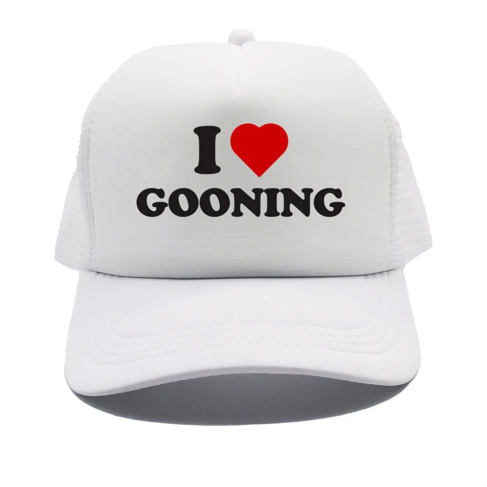 Juokingos „I Love Gooning“ beisbolo kepurės. Šaunios vasarinės vyriškos tinklinės kepurės. Humoro kupinos „Trucker“ stiliaus kepurės. Unisex lauko tinklinės kepurės MZ-080